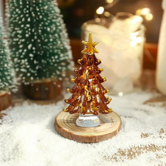 Hmgxay Mini Christmas Tree, Small Glass Christmas Tree Figurines, Decorative Miniature Christmas Tree Ornaments, Holiday Glass Tree Decorations(Brown)