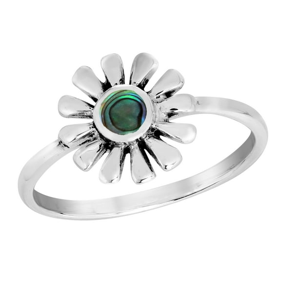 Precious Sunflower Abalone Shell Blossom Sterling Silver Band Ring for Female Anniversary Size -7