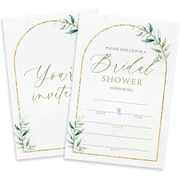 Bridal Shower Invitations, 25 Pcs Golden Arch & Greenery Invitations & Envelopes For Bridal Shower, Engagement Party, Wedding Party, Bride-To-Be Party Favors & Supplies - A11