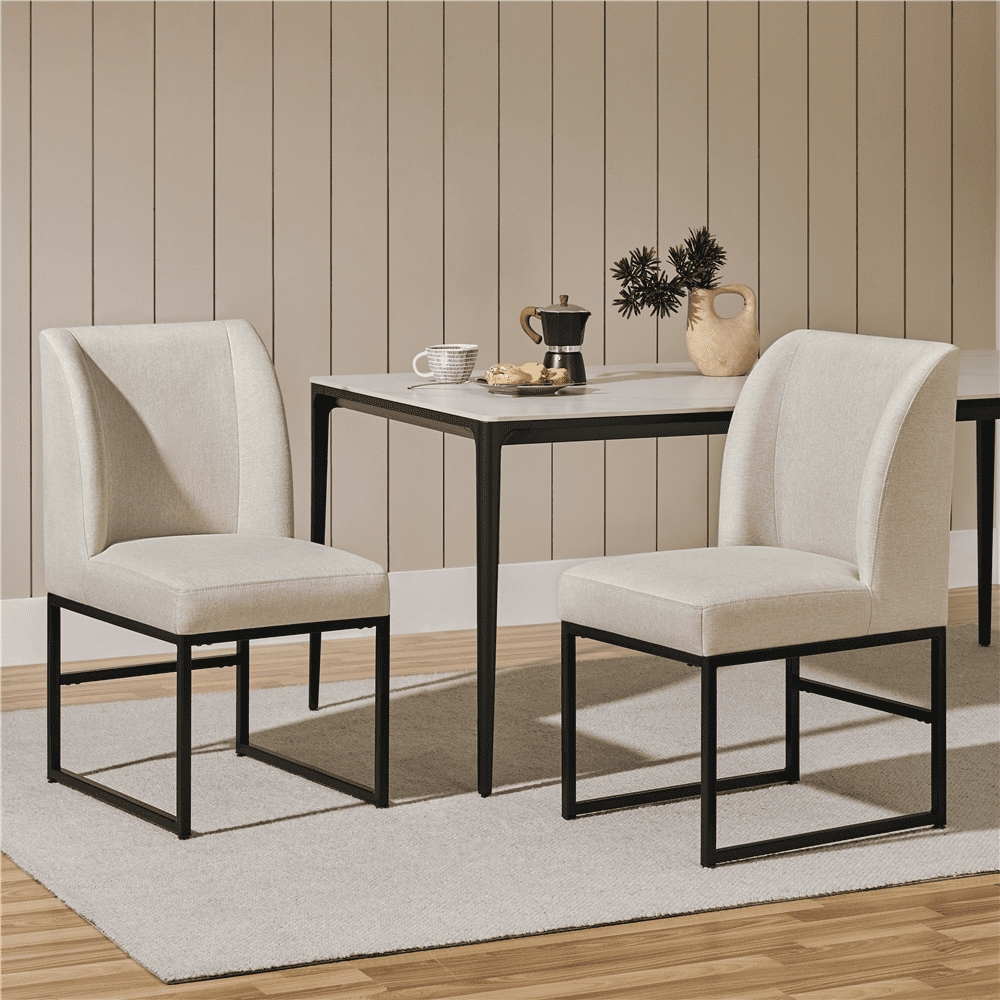 Alden Design 2pcs Modern Upholstered Fabric Dining Chairs for Dining Room, Beige