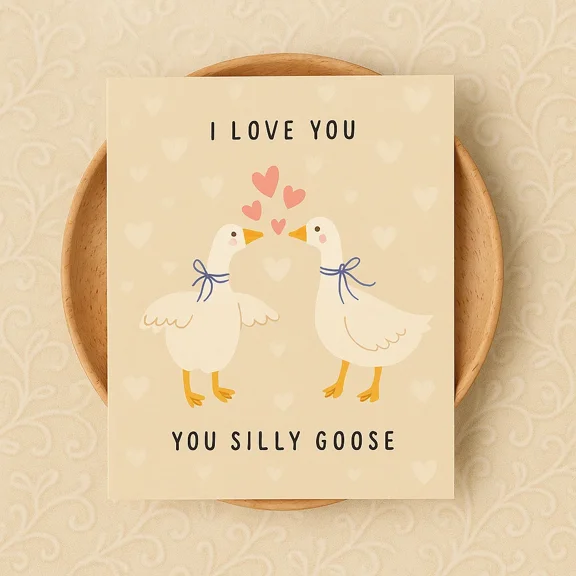 Cute I Love You Card – Silly Goose Design with Adorable Ducks – Perfect for Valentine’s Day, Anniversaries, or Just Because
