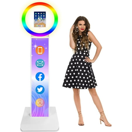 Portable 10.2 Inch IPad Photo Booth Selfie Machine Video Portable Metal Shell Adjustable Stand Photobooth Machine with RGB Colorful Light Photo Booth Remote Control for Wedding Halloween Christmas