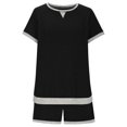 thumbnail image 4 of LOVZFMLL Ensembles Deux Pièces pour Femmes Pyjamas à Manches Courtes Col Rond Hauts et Shorts Ensembles de Course Deux Pièces avec Poches Noir TTG, 4 of 7