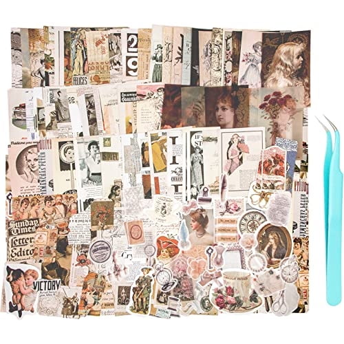 Título del producto: Pegatina Aromoty 260 pzs. Arte Antiguo, Washi Estéticas Papel, Kit Papelería Diarios Bala, Planificador, Cuaderno Manualidades DIY, Pinzas, Decoración Cottagecore