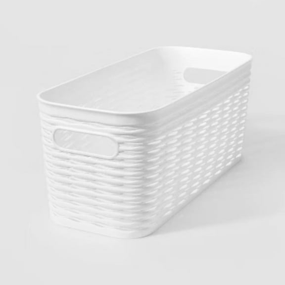 Wave Narrow Medium Storage Bin White Polypropylene, 13.8"x5.7"x5.3", Universal Placement