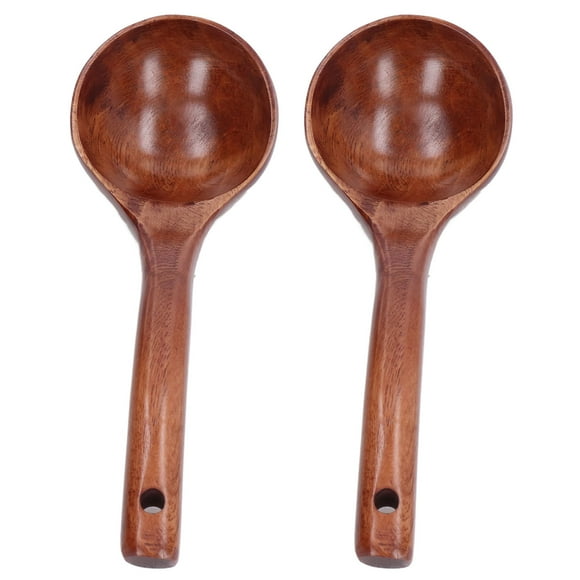 2Pcs Wooden Spoon, Camphor Wood Soup Ladle for Cooking, Stirring, Scooping with Long Handle Set Kit, Porridge Coffee Dessert