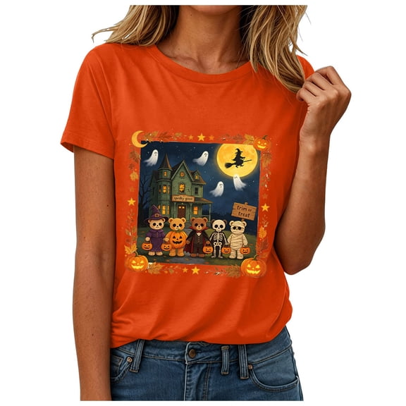 Ahadesign Halloween Pumpkin Costume for Women Plus Size Halloween Shirts for Women Pumpkin Graphic Tshirt Oversized Fall Casual Tee Tops (Orange,XXL)