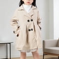 thumbnail image 2 of CPNG Toddler Little Girls Double Breasted Trench Coat Dress Coats Lapel Long Trench Coats Outerwear with Pockets(Khaki,5-6 Years), 2 of 6