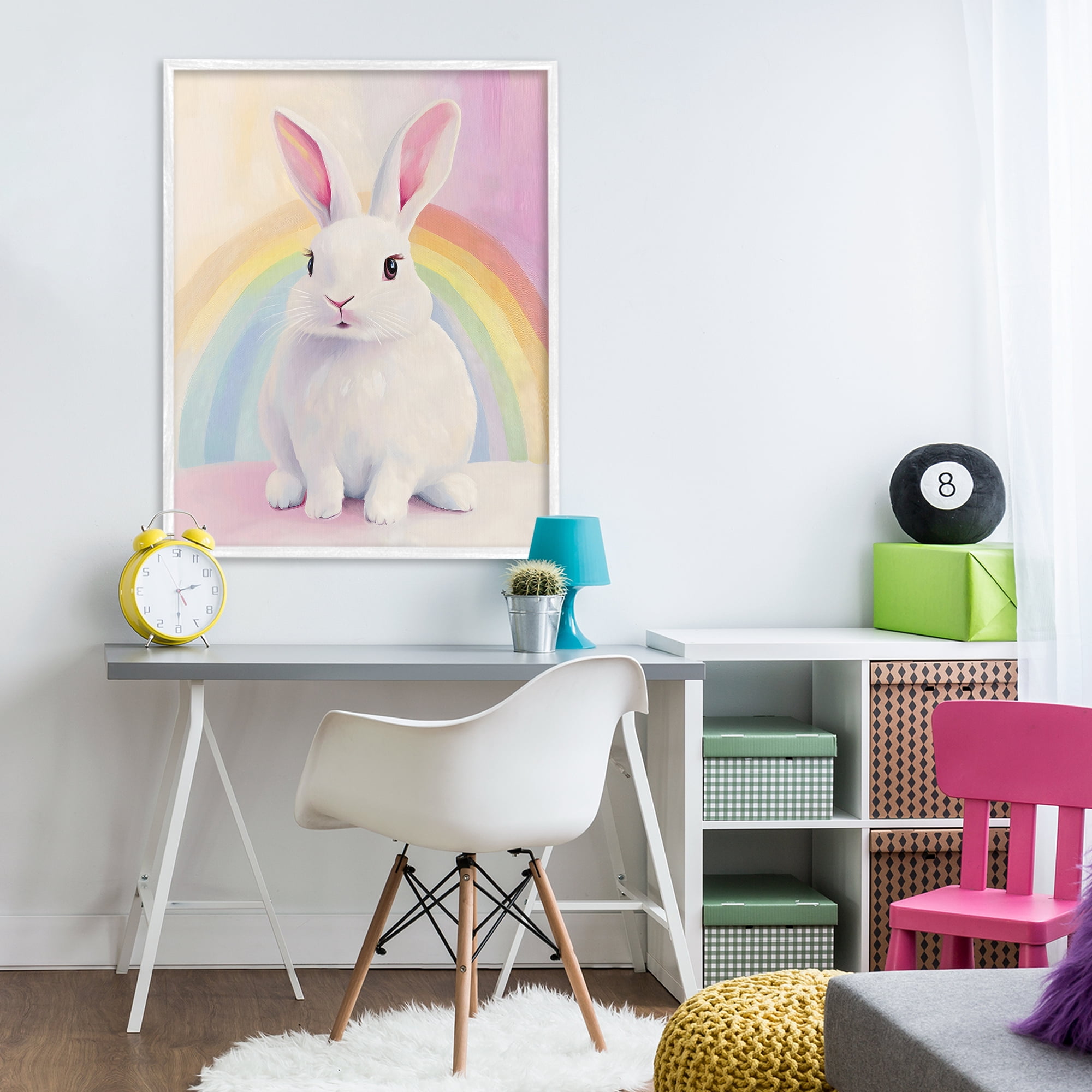 Stupell Industries Rainbow Bunny in Pastel Hues White Framed Giclee Art, design by The Prints Vibe