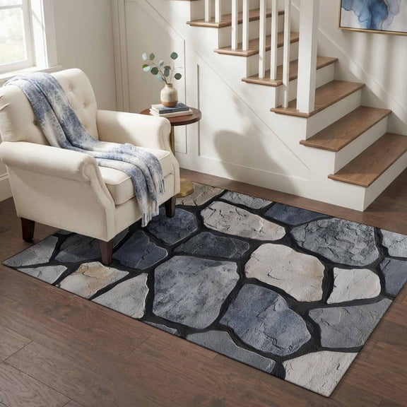 Area Rugs 4'x6'. Natural Stone Carpet Runner Indoor Outdoor Rugs Home Decor Aesthetic, Farmhouse Rustic Geometric Wall Non Slip Mats Washable Accent Rug for Living Room Bedroom