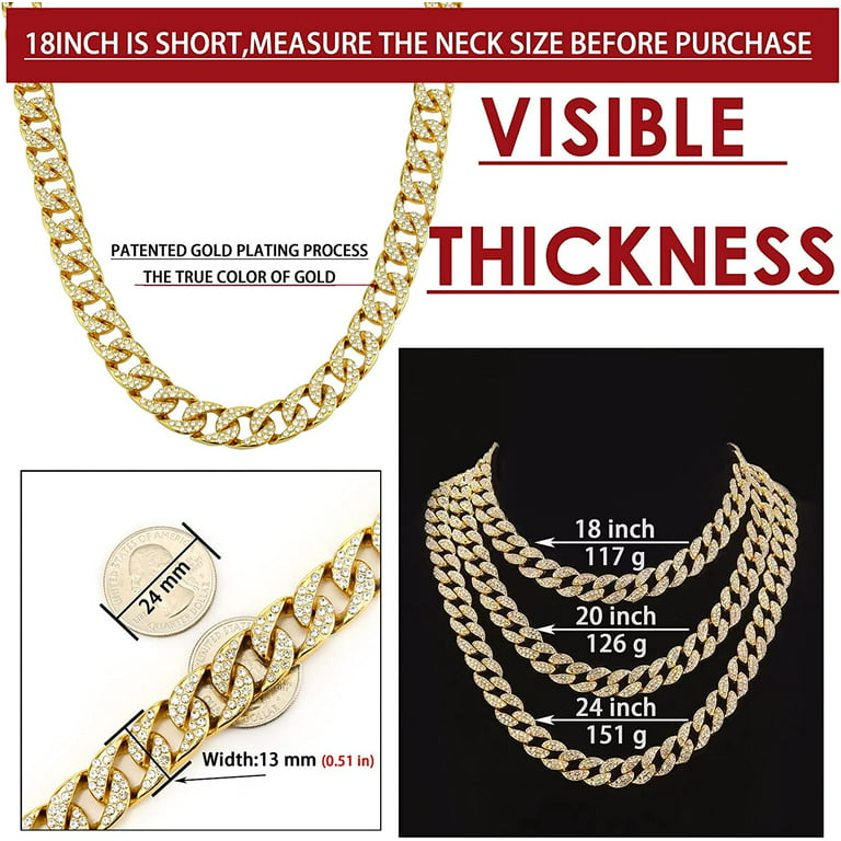 HH Bling Empire Gold Tennis and Cuban Link Chain for Men,Iced Out Mens Diamond Cuban Chain Necklace Sets,Hip Hop Rapper Jewelry Chains,3 Pcs 18/20/24
