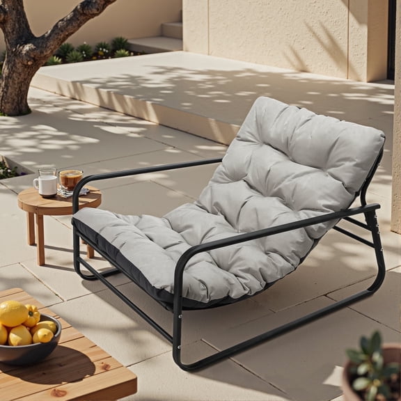 HomeMiYN Outdoor Lounge Chair, Oversized Sling Recliner with Thick Cushion, 500 lbs Capacity, Light Gray/Black