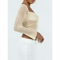thumbnail image 5 of Musuos Women’s See-though Knit Crop Tops Long Sleeve Tie-Up Front Solid Color T-Shirts Spring Summer Streetwear, 5 of 7