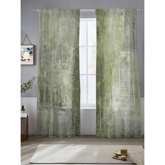 Sage Green Abstract Sheer Curtains 84 Inches Long 2 Panels Vintage Graffiti Light Filtering Semi Sheer Window Curtains Drapes for Bedroom Living Room 52"x84"