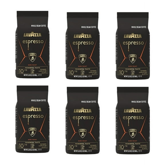 Lavazza Espresso for Automobili Lamborghini Whole Bean, Dark Roast, Arabica and Robusta Blend, 2.2 lb Bag (Pack of 6)