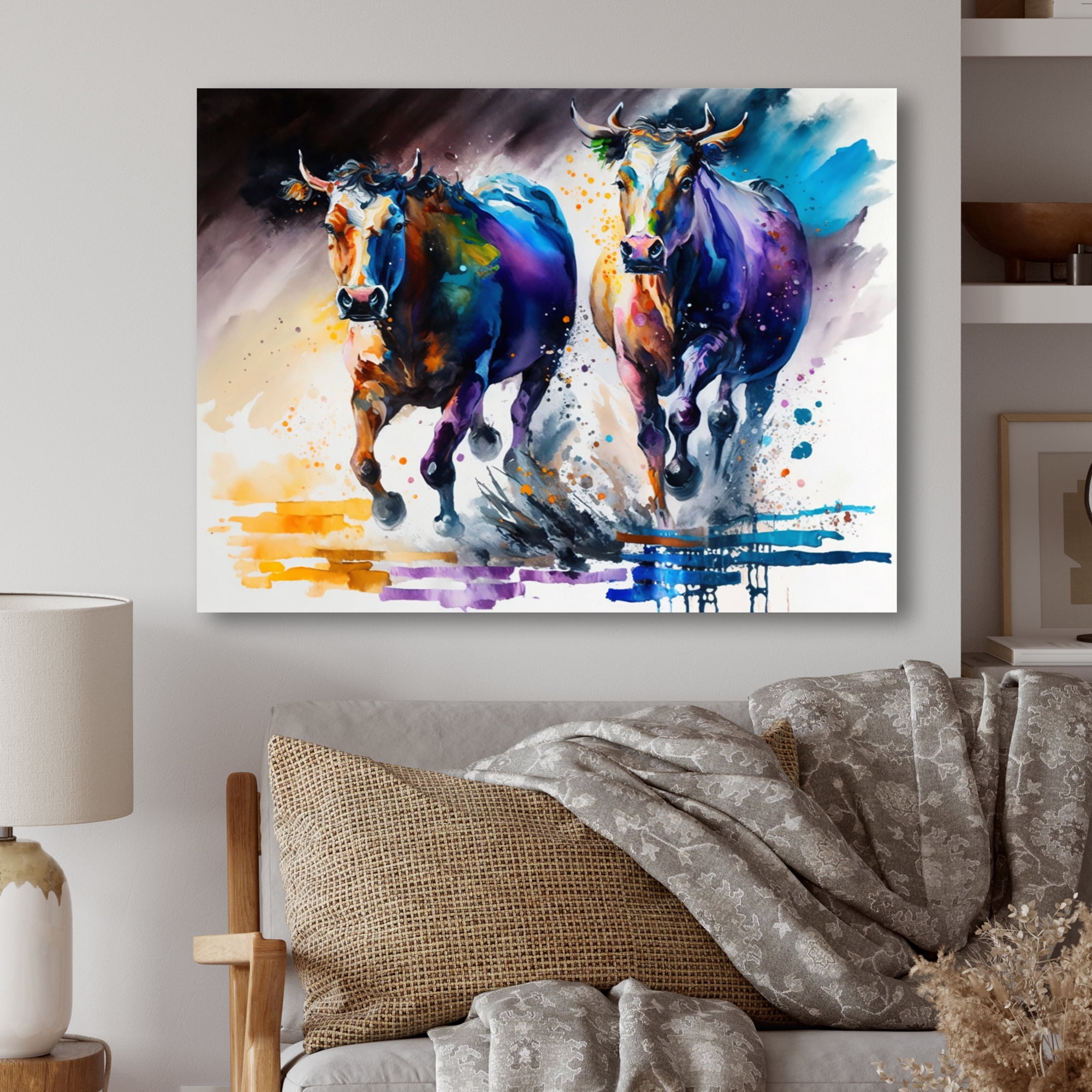 Designart Cows Running I Canvas Wall Art