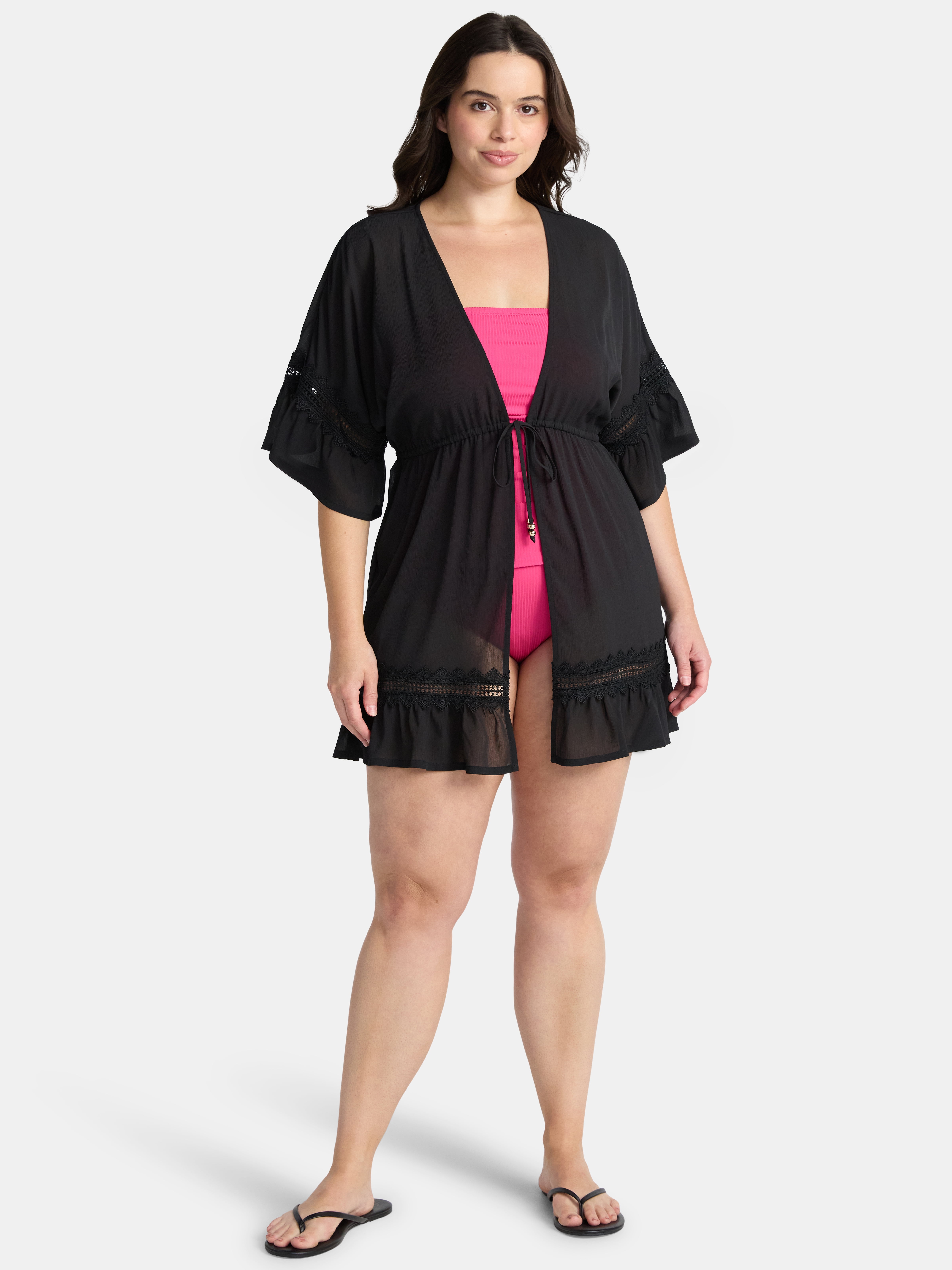 Time and Tru Women's Chiffon Ruffle Trim Swim Coverup, Sizes XS-3X