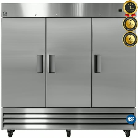 80" 3-Door Commercial Reach-In Refrigerator, 72 Cu.Ft Stainless Steel Cooler | Bottom Mount Compressor | R290 Refrigerant | Digital Temperature Control | NSF Certified