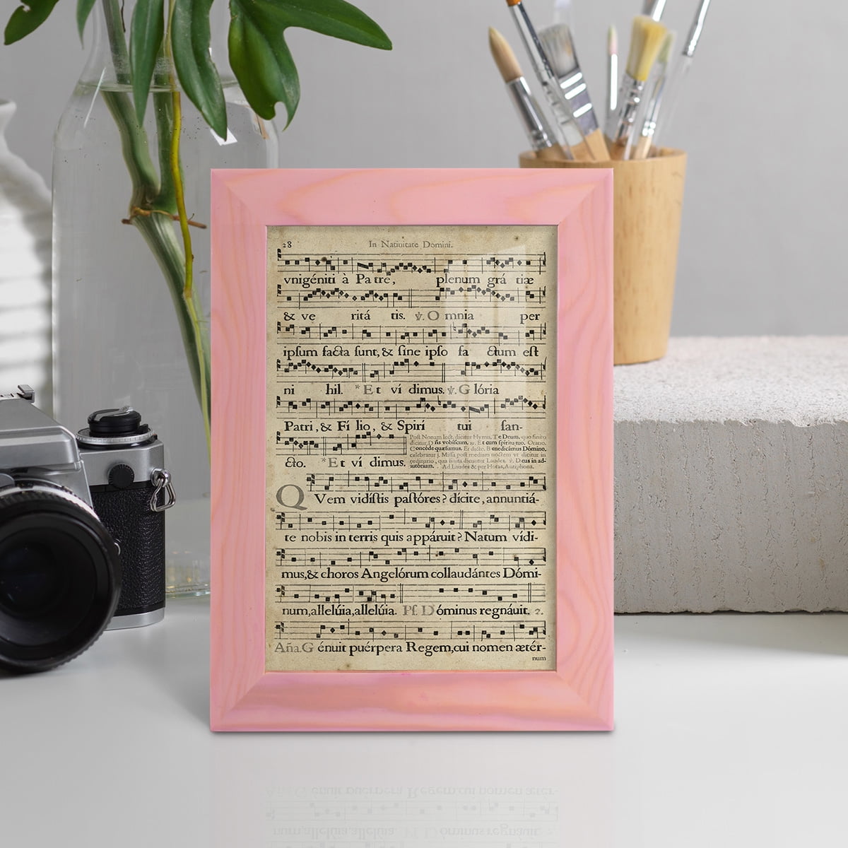 Vellum Songbook III -Framed Print w/glass-Sunset Pink