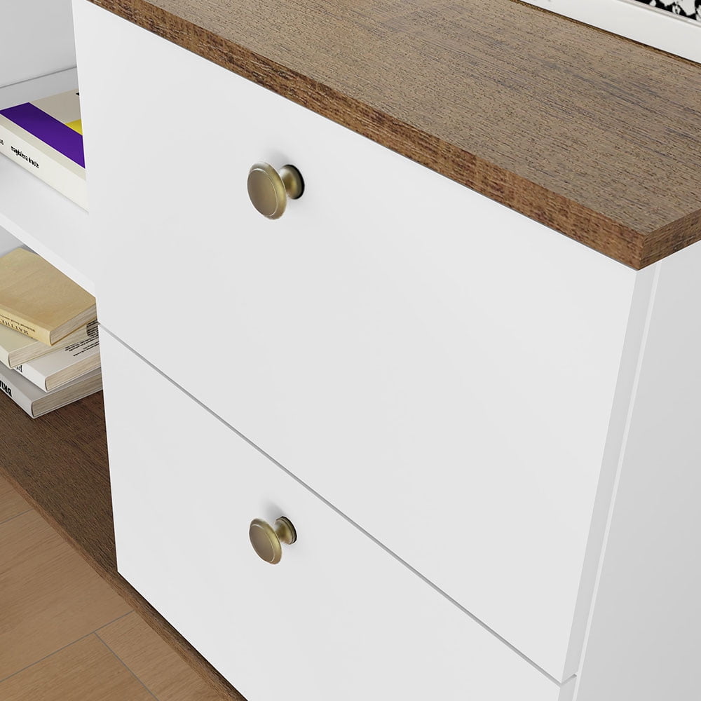 Madesa Modern L Shaped Desk 59 Inch with 2 Drawers and 4 Storage Shelves Home Office Corner Study Table Unit for Kids and Adults - White/Brown
