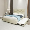 thumbnail image 2 of Queen Size Upholstered Storage Bed with Trundle, Modern Velvet Platform Bed with 2 Drawers and Pull Out Sleeper, No Box Spring Required, Beige, 2 of 7