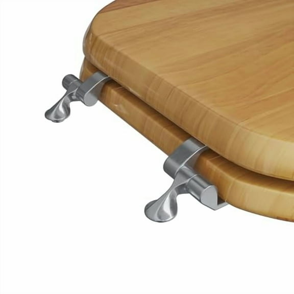 Comfort Seats C2B1R17CH Designer Solid Wood Toilet Seat with Chrome Hinges, Round, Oak