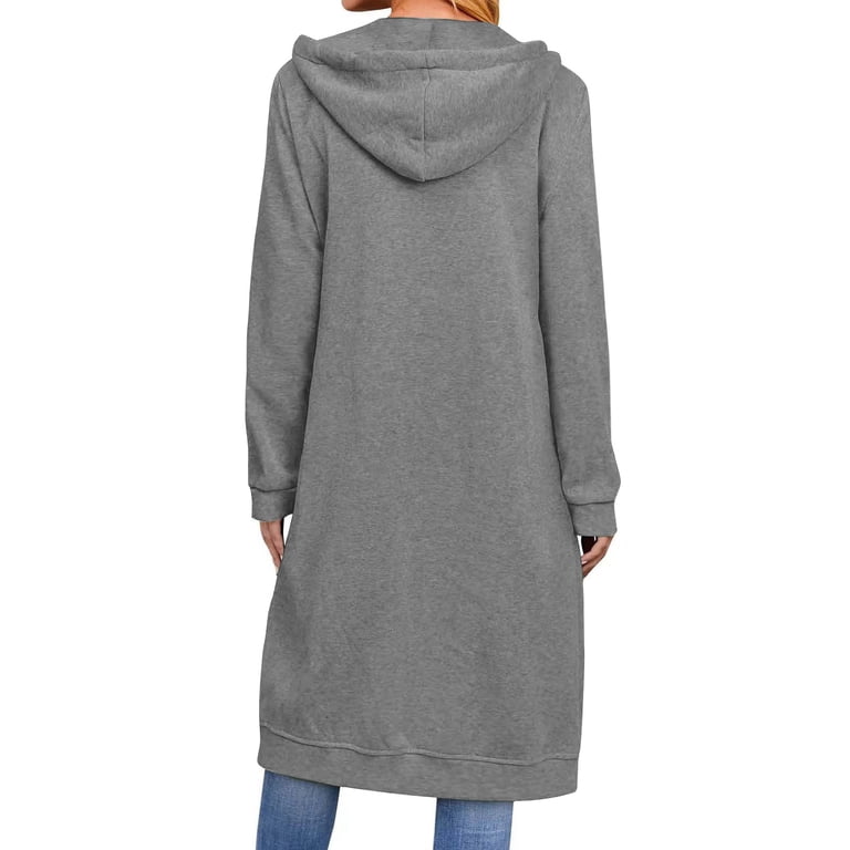 IROINNID Trench Coat for Women Casual Zip Up Hooded Long Coat