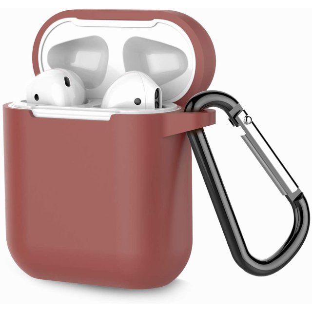 Coffea Protective Silicone Case with Keychain for AirPods 1 & 2 (Front LED Not Visible) (Brown)