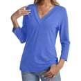 thumbnail image 2 of Liher 3/4 Sleeve Tops for Women V Neck T Shirts Lightweight Soft Tunic Blouse Blue Tee Clothes Size L, 2 of 4