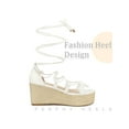 thumbnail image 3 of BLISSFUL STEP Lace Up Platform Wedge Heel Strappy Sandals for Women White 7, 3 of 6