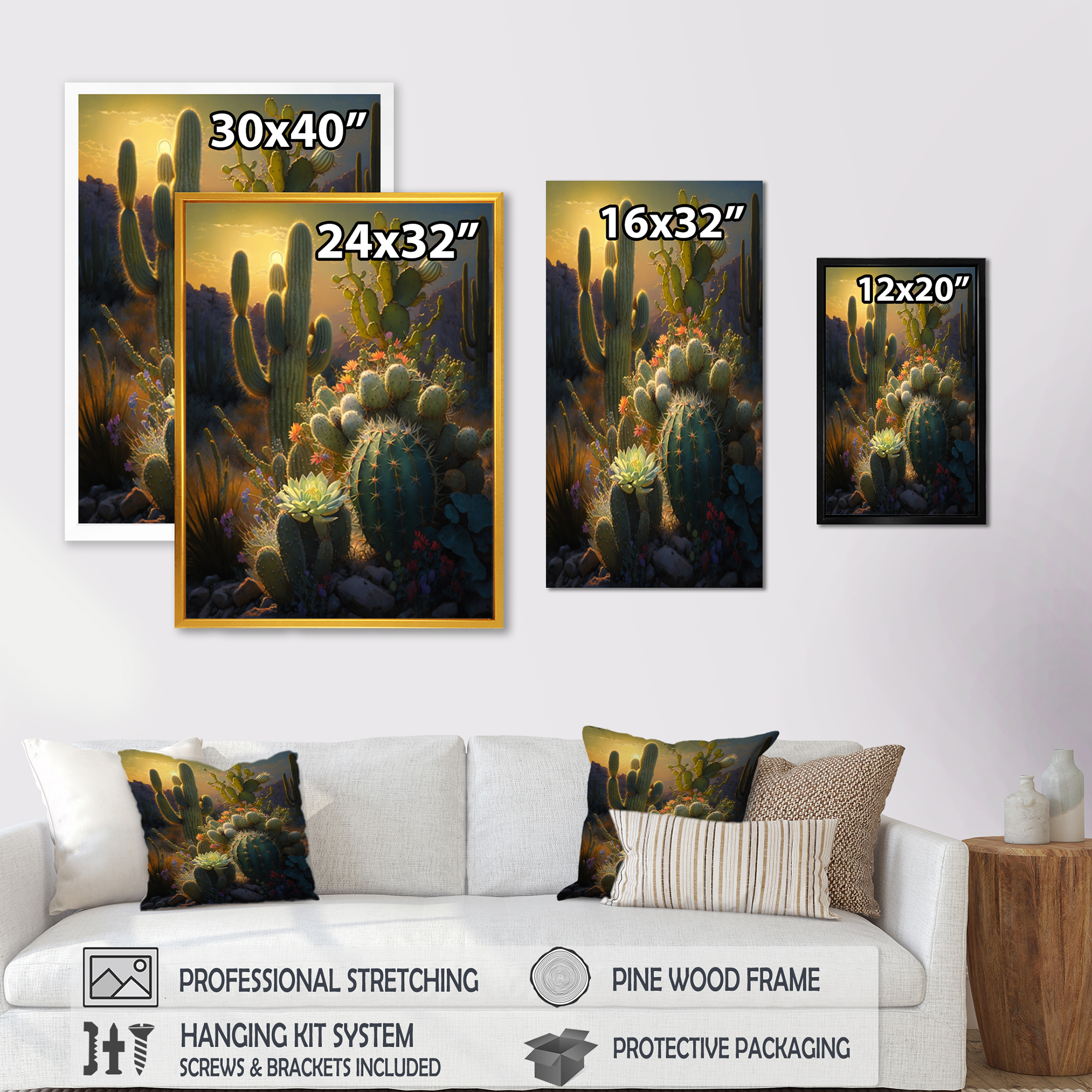 Designart Cactus In Desert III Canvas Wall Art