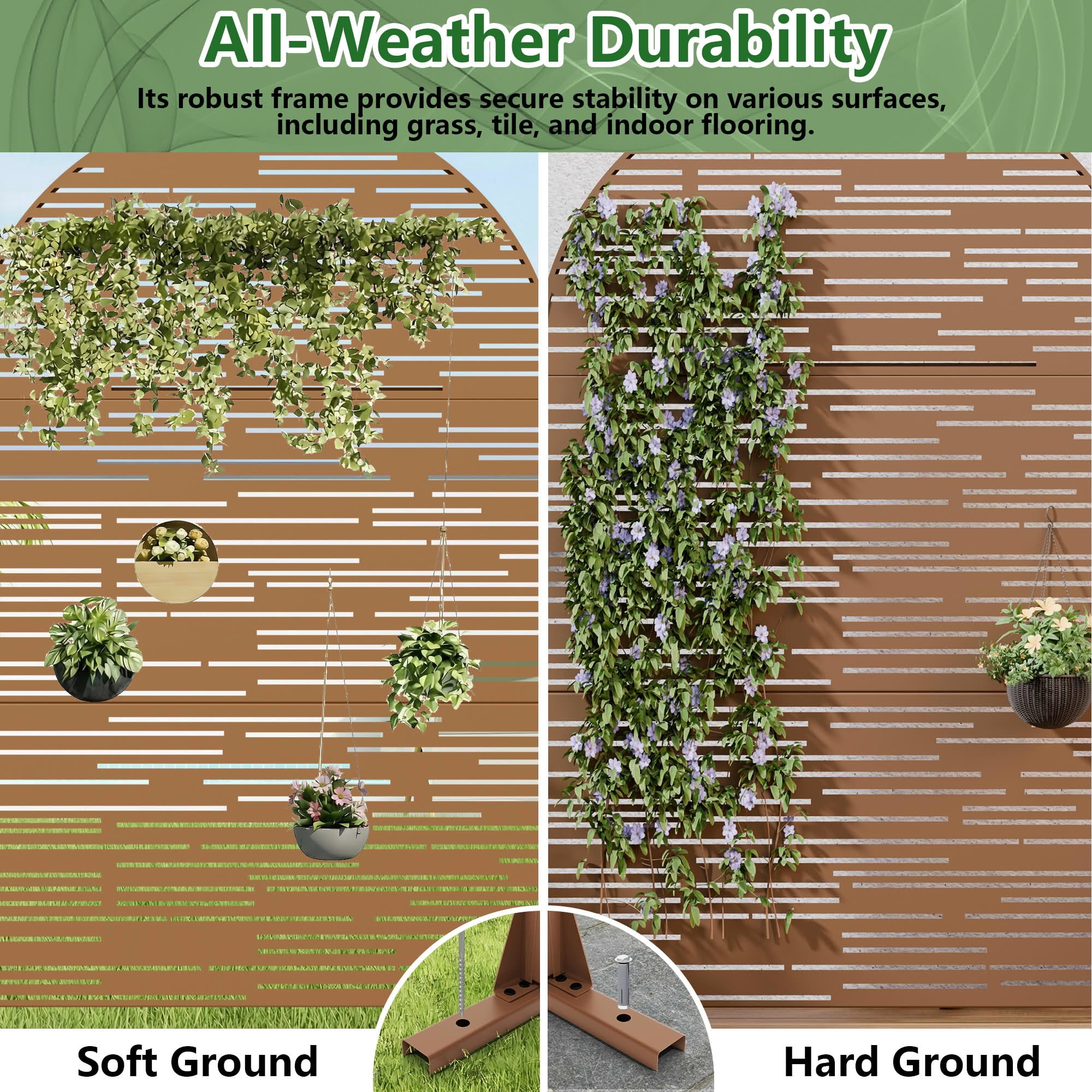 MAYEERTY Outdoor Metal Privacy Screen 6ft × 4ft Brown, 3-Panel Light & Shadow Pattern, Rust-Resistant for Garden