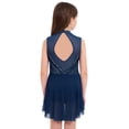 thumbnail image 2 of Raenseen Kids Girls Lyrical Dance Dress High Low Mesh Tutu Sparkly Gymnastics Leotard Figure Skating Dress Navy Blue 14, 2 of 5