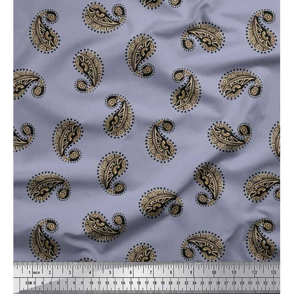 Soimoi Grey Viscose Chiffon Fabric Black Sketch Paisley Print Fabric by the Yard 42 Inch Wide