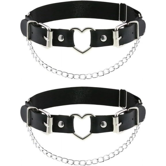 Women Thigh Garter Belt Gothic Leg Harness Heart with Chains Adjustable Elastic Belt 2PCS