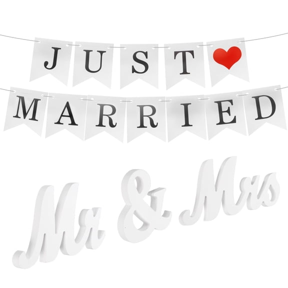 Uxcell Mr and Mrs Sign,Wooden Letters Mr & Mrs Table Sign with Banner for Party Valentine's Day Wedding Decoration,White