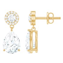 Rosec Jewels Classic Moissanite Drop Earrings for Women - 3 Ct - D-VS1 Quality, 18K Yellow Gold