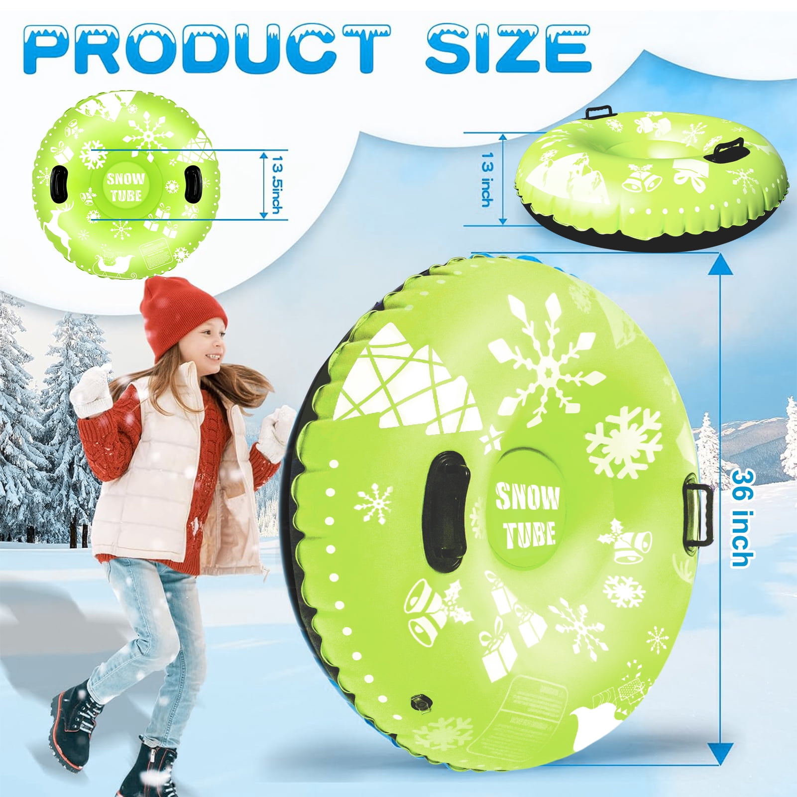 GMZW Snow Tube, 2 Packs for The Whole Family Inflatable Snow Sled for Kids and Adult, Thickened Heavy Duty Hard Bottom Sleds for Snow with Handles, Winter Toys for Outdoor Sledding Snow Tube Sports