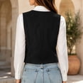 thumbnail image 5 of PRINxy Women's V Neck Single Breasted Tailored Slim Fit Suit Vest With Faux Pockets Cropped Outerwear For Office Work Black S, 5 of 9