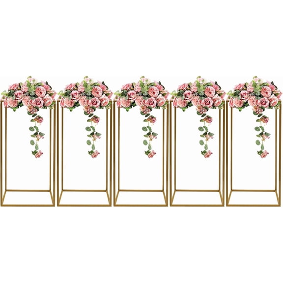 5 Pack Gold Wedding Flower Stand 23.6 inch,Metal Wedding Flower Vase, Rectangular Flower Rack,Wedding Table Centerpiece for Party,Events,Home Decor