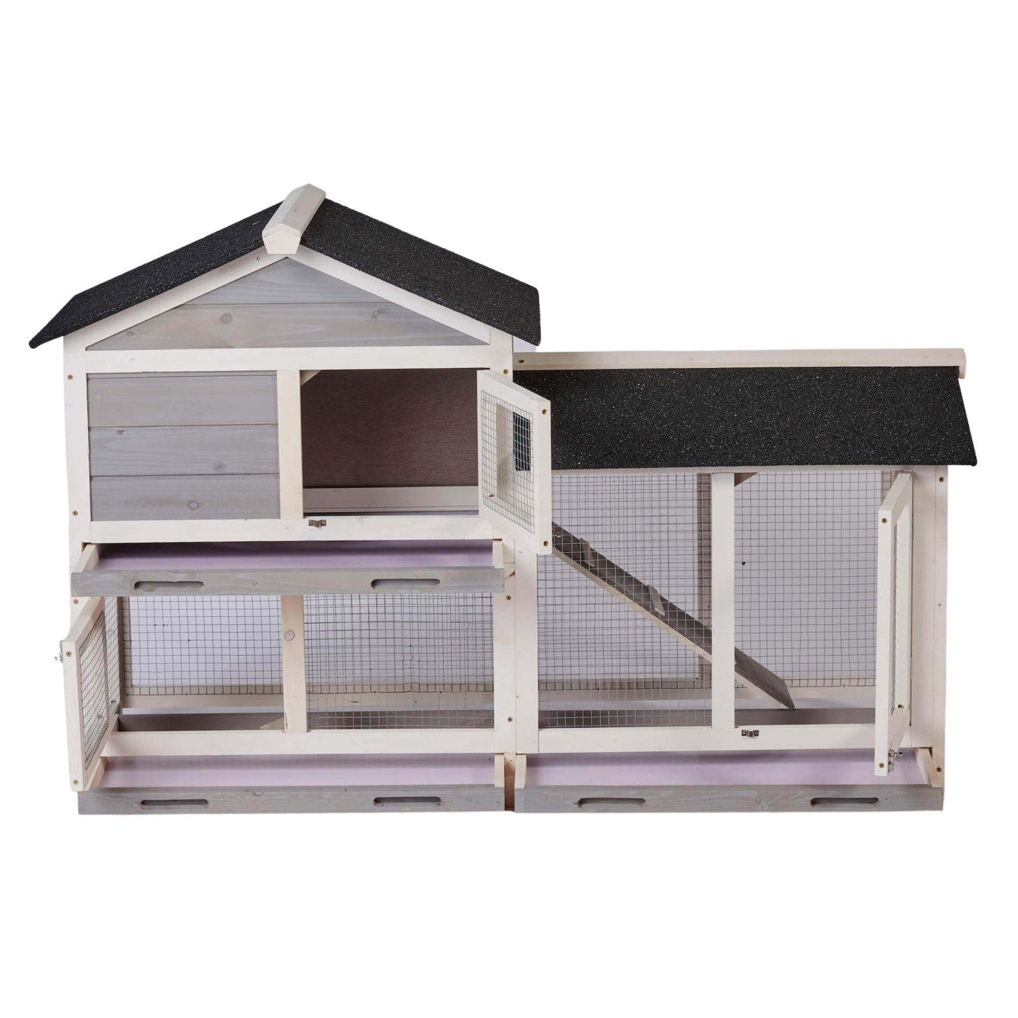 Kepooman 58" Waterproof Wooden Rabbit Cage with Stairs & Cleaning Tray, Bunny Hutch Chicken Coop for Guinea Pig and Small Animals, Gray Kepooman 58" Waterproof Wooden Rabbit Cage with Stairs & Cleaning Tray, Bunny Hutch Chicken Coop for Guinea Pig and Small Animals, Gray