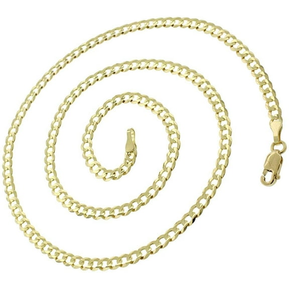 10K Yellow Gold 3mm Solid Cuban Chain, FREE Microfiber Cloth, Curb Link Mens Womens Necklace, Giorgio Bergamo