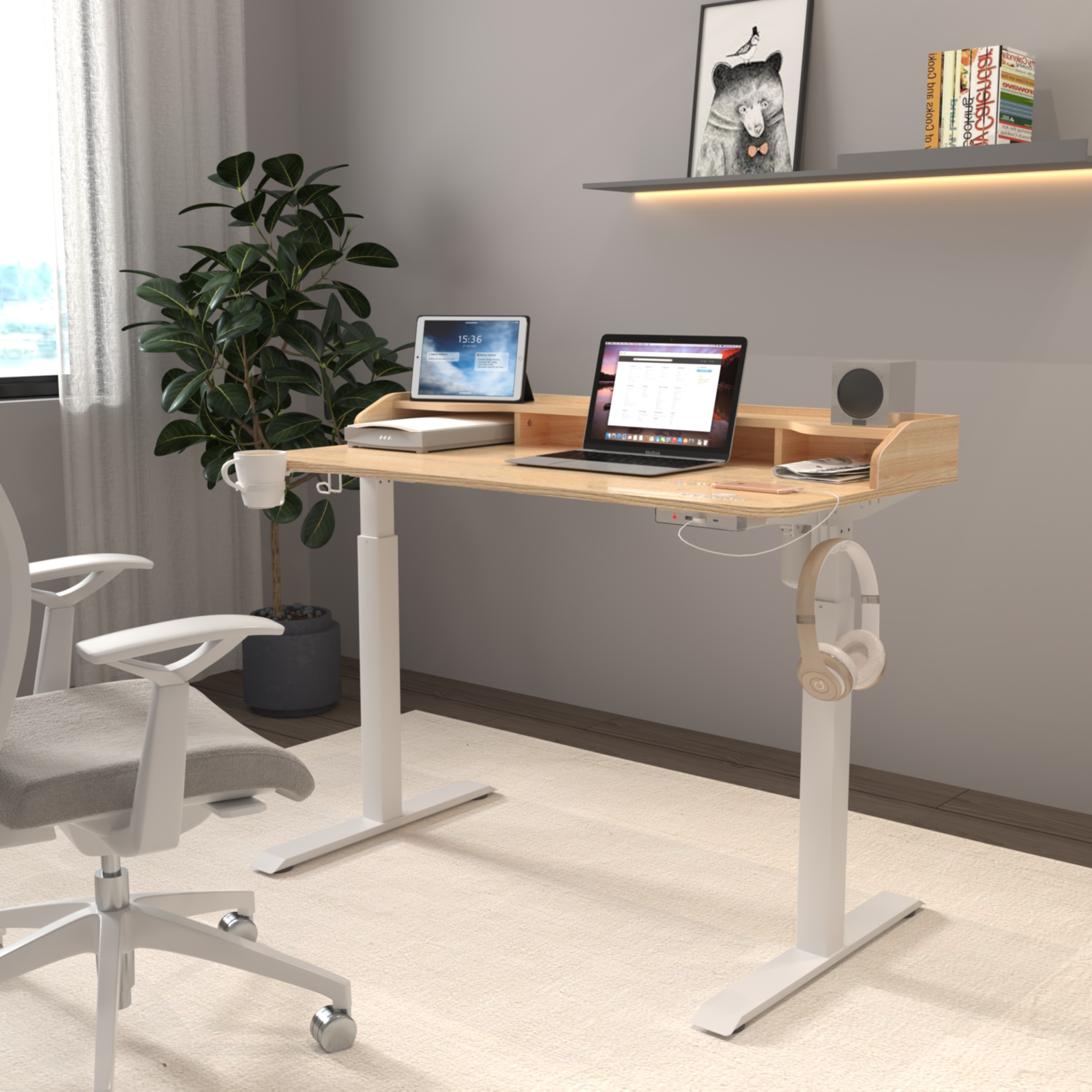 Mainstays Height Adjustable Standing Desk with USB  Type C in Wood Color Height 28 to 47 inches - image 2 of 12