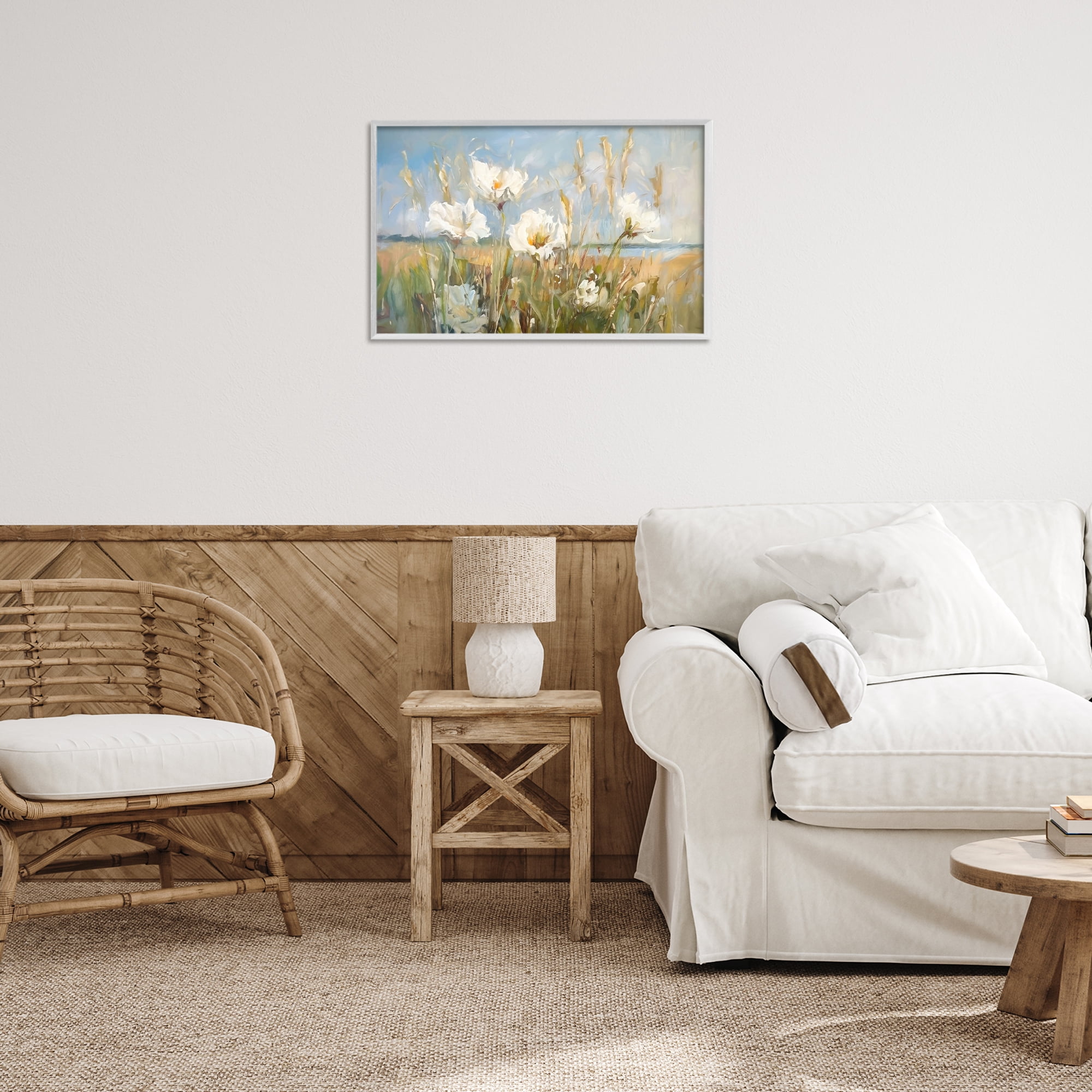 Stupell Industries Soft Seaside Wildflowers Botanical & Floral Painting White Framed Art Print Wall Art, 24 x 16