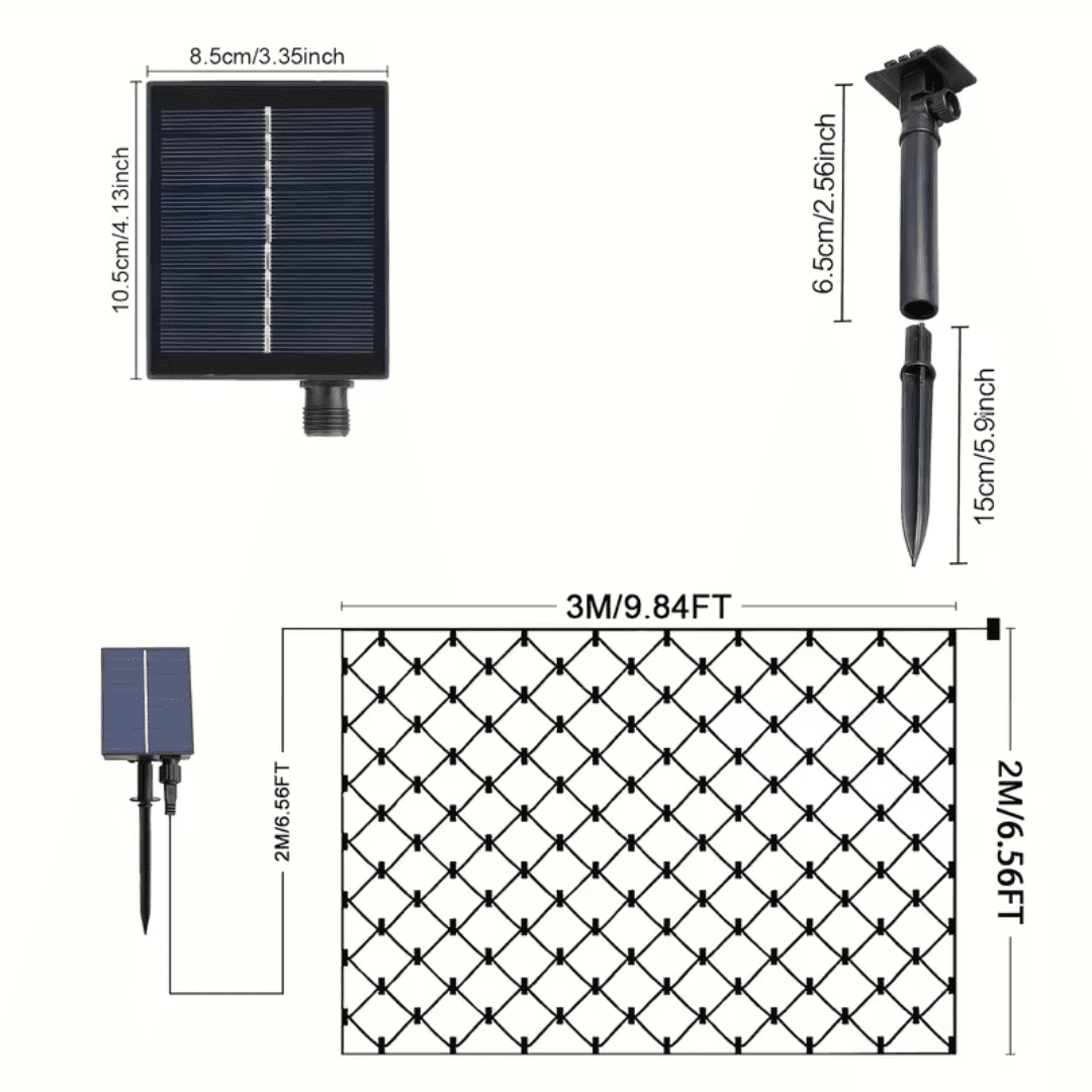 Blue Outdoor Solar Mesh Light, 6.6ft X 9.8ft Fairy Mesh Light With 200 Leds, 8 Modes, Suitable For Christmas Trees, Lawns, Shrubs, Fence Walls