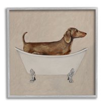 Stupell Industries Dachshund Dog Vintage Bathtub Animals & Insects Painting Gray Framed Art Print Wall Art