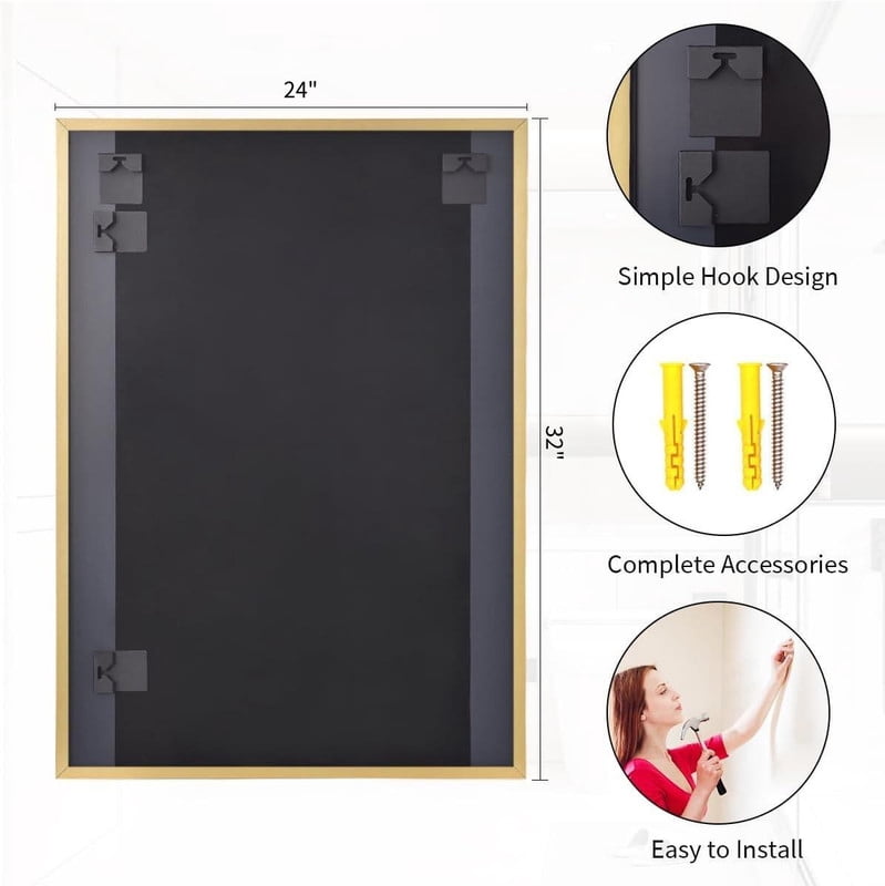 Gleamira 24"x32" Bathroom Wall Mirror with Rectangular Metal Frame, Gold
