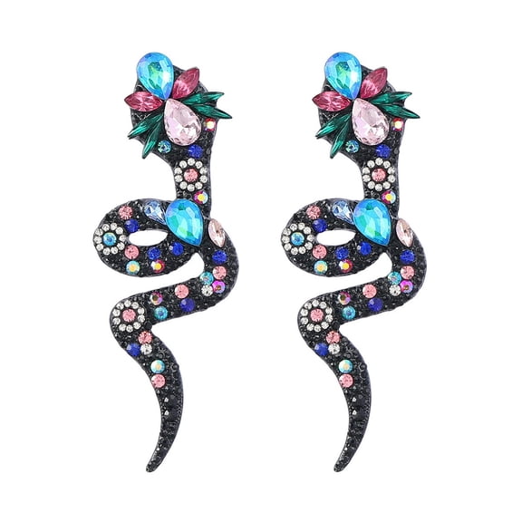 QDDollarsFun Snake Animal Earrings, Serpent Dangle Earrings for Women, Bohemian Colorful Snake Earrings, Sparkling Teardrop Snake Statement Earrings Snake Boho Jewelry, Flower Snake Drop Earrings