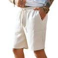 thumbnail image 5 of GUZOM Mens Linen Cotton Blend Shorts 60% Cotton 40% Linen Elastic Drawstring Waist Relaxed Fit Casual Beach Shorts with Pockets, Beige Khaki Cream,Size S, 5 of 7
