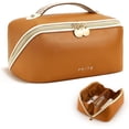 thumbnail image 1 of Bolsa de maquillaje Prite Travel impermeable de piel vegana marrón, 1 of 7